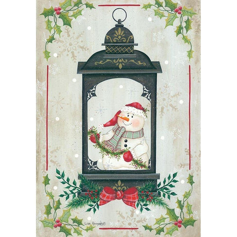 Snowman Lantern Gold Ornate Wood Framed Art Print with Double Matting by Kennedy, Lisa