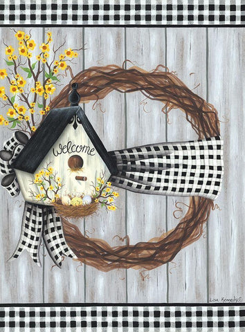 Spring Welcome Wreath White Modern Wood Framed Art Print with Double Matting by Kennedy, Lisa