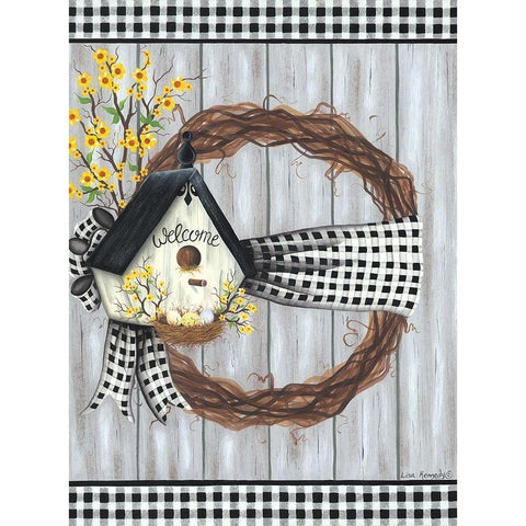 Spring Welcome Wreath White Modern Wood Framed Art Print by Kennedy, Lisa