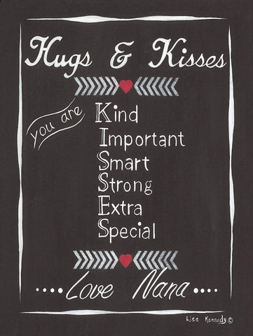 Chalkboard Hugs And Kisses White Modern Wood Framed Art Print with Double Matting by Kennedy, Lisa