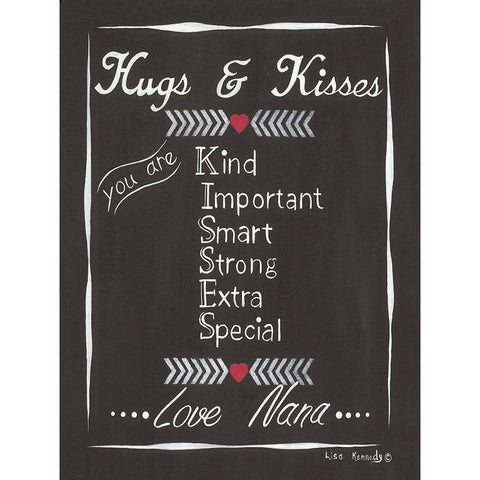 Chalkboard Hugs And Kisses Black Modern Wood Framed Art Print by Kennedy, Lisa