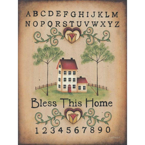 Bless This Home Gold Ornate Wood Framed Art Print with Double Matting by Kennedy, Lisa
