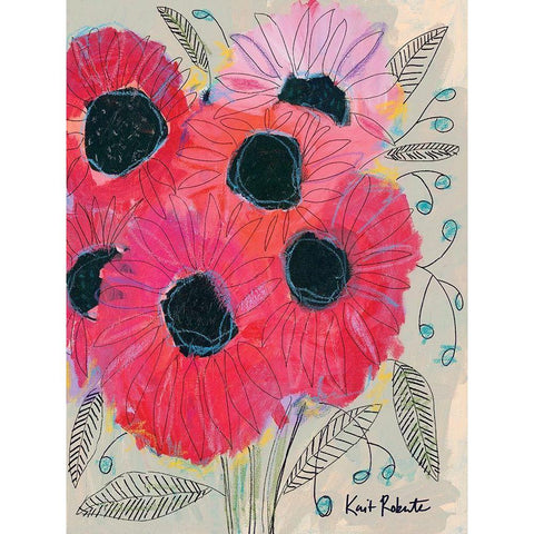 Electric Sunflowers Black Modern Wood Framed Art Print by Roberts, Kait