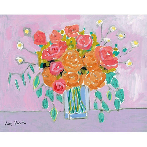 Tea Roses on Lavender Black Modern Wood Framed Art Print by Roberts, Kati