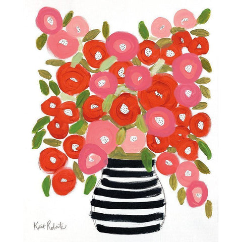 Poppies in Strawberry and Taffy White Modern Wood Framed Art Print by Roberts, Kait