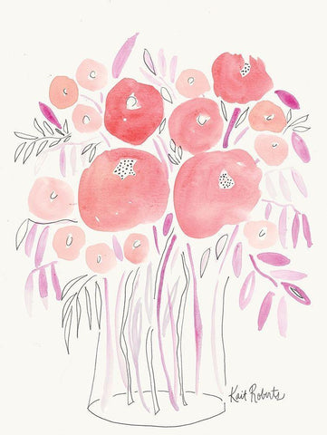 Guava Blooms and Bubblegum Leaves White Modern Wood Framed Art Print with Double Matting by Roberts, Kait