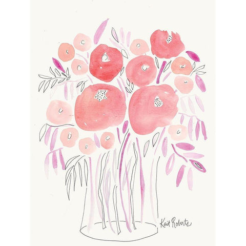 Guava Blooms and Bubblegum Leaves Black Modern Wood Framed Art Print by Roberts, Kait