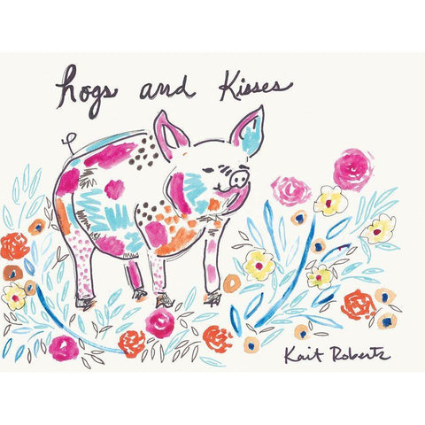 Hogs and Kisses     White Modern Wood Framed Art Print by Roberts, Kait