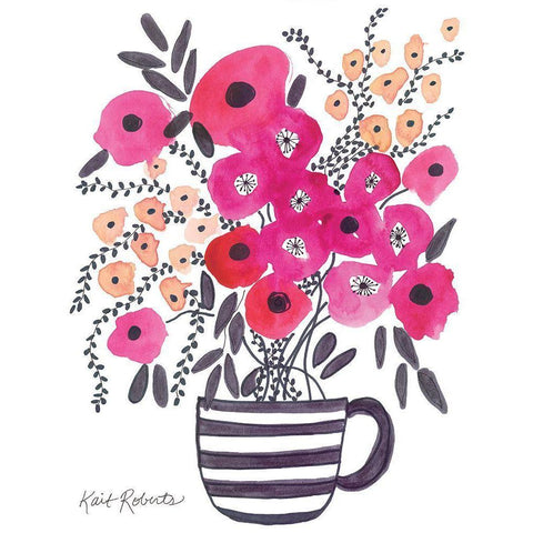 Morning Cup of Blooms Black Modern Wood Framed Art Print by Roberts, Kait