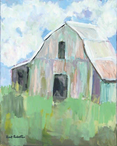 Pastel Barn I White Modern Wood Framed Art Print with Double Matting by Roberts, Kait