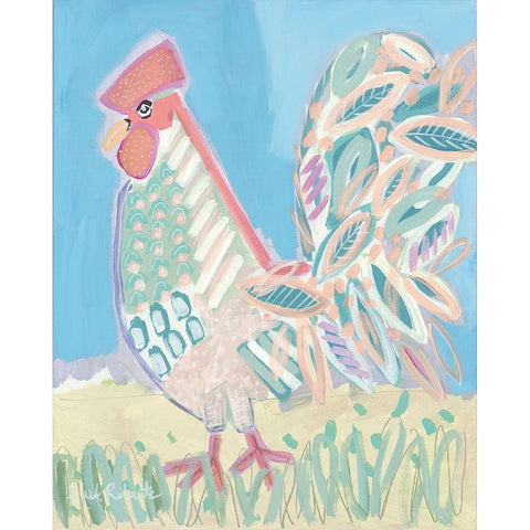 Pastel Rooster Gold Ornate Wood Framed Art Print with Double Matting by Roberts, Kait