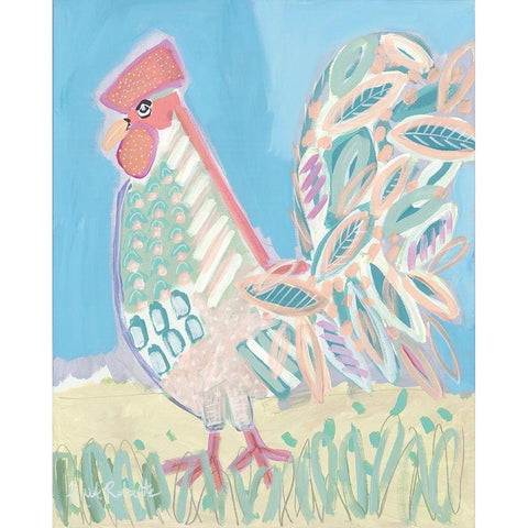 Pastel Rooster Black Modern Wood Framed Art Print with Double Matting by Roberts, Kait