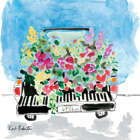 Floral Truck Bed White Modern Wood Framed Art Print with Double Matting by Roberts, Kait