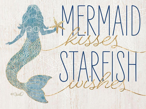 Mermaid Kisses Starfish Wishes White Modern Wood Framed Art Print with Double Matting by Sherrill, Kate