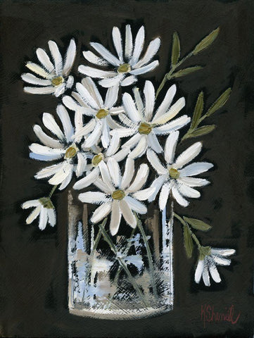 Daisies on Black Black Ornate Wood Framed Art Print with Double Matting by Sherrill, Kate