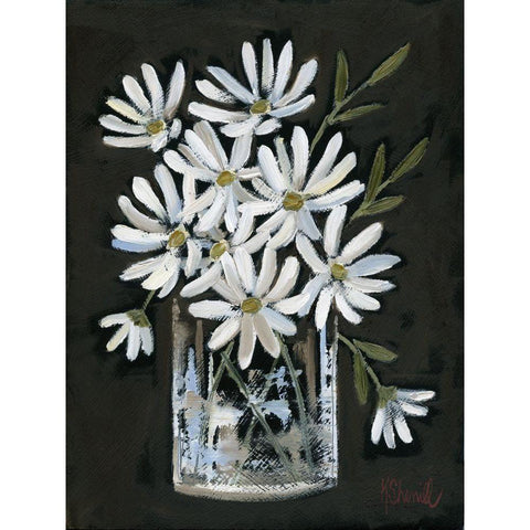 Daisies on Black White Modern Wood Framed Art Print by Sherrill, Kate