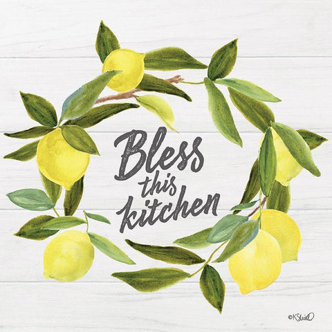 Bless This Kitchen    White Modern Wood Framed Art Print with Double Matting by Sherrill, Kate