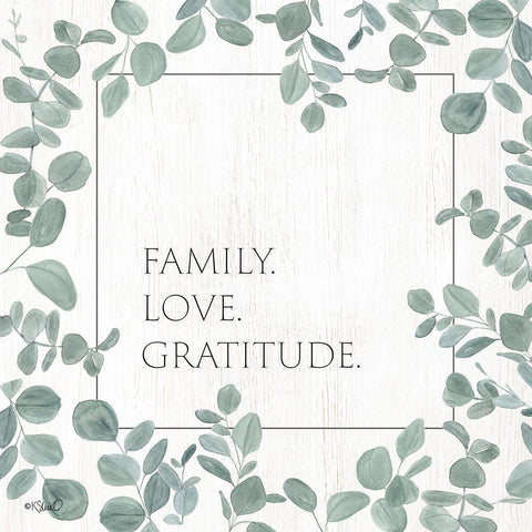 Family Love Gratitude Eucalyptus Gold Ornate Wood Framed Art Print with Double Matting by Sherrill, Kate