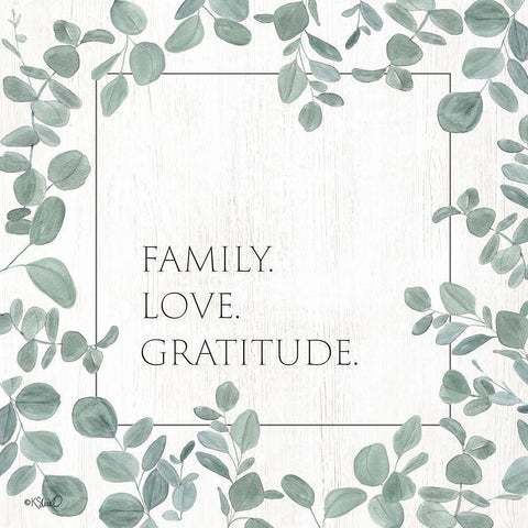 Family Love Gratitude Eucalyptus Black Ornate Wood Framed Art Print with Double Matting by Sherrill, Kate