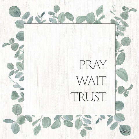 Pray Wait Trust Eucalyptus White Modern Wood Framed Art Print with Double Matting by Sherrill, Kate