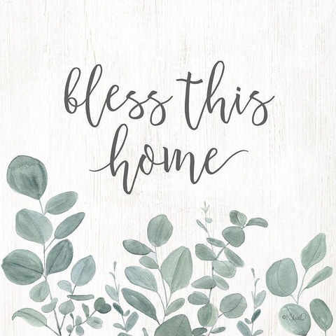 Bless This Home Eucalyptus Gold Ornate Wood Framed Art Print with Double Matting by Sherrill, Kate