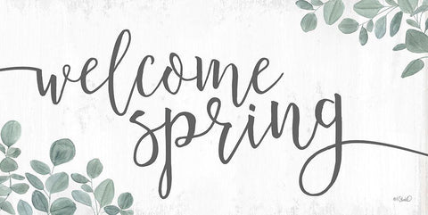 Welcome Spring   White Modern Wood Framed Art Print with Double Matting by Sherrill, Kate
