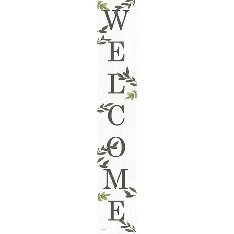 Welcome with Leaves Black Modern Wood Framed Art Print by Sherrill, Kate