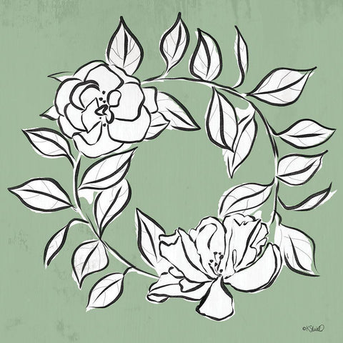 Floral Wreath Sketch White Modern Wood Framed Art Print by Sherrill, Kate