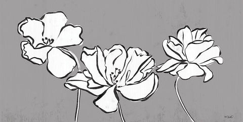 Three Blooms Sketch Black Ornate Wood Framed Art Print with Double Matting by Sherrill, Kate