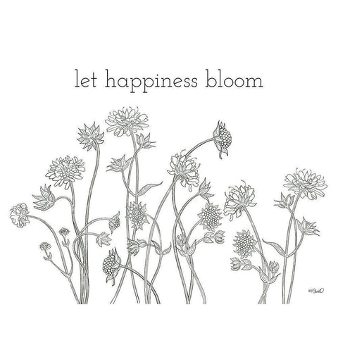 Let Happiness Bloom Black Modern Wood Framed Art Print with Double Matting by Sherrill, Kate