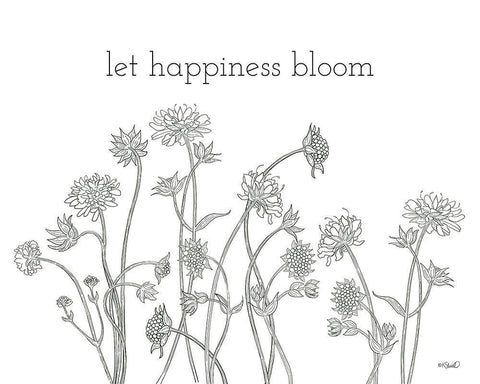 Let Happiness Bloom White Modern Wood Framed Art Print with Double Matting by Sherrill, Kate