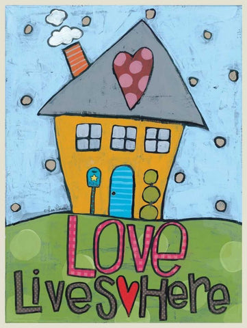 Love Lives Here White Modern Wood Framed Art Print with Double Matting by Larson, Lisa