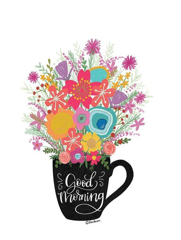 Good Morning Coffee Floral White Modern Wood Framed Art Print with Double Matting by Larson, Lisa