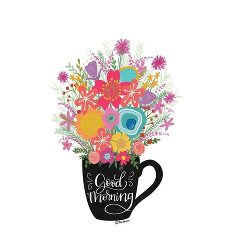 Good Morning Coffee Floral White Modern Wood Framed Art Print by Larson, Lisa