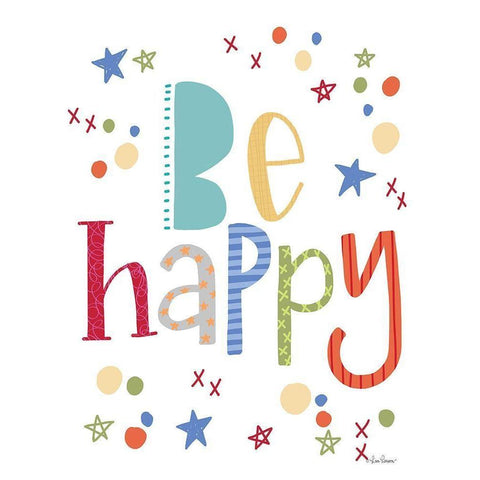 Be Happy Rainbow Black Modern Wood Framed Art Print by Larson, Lisa