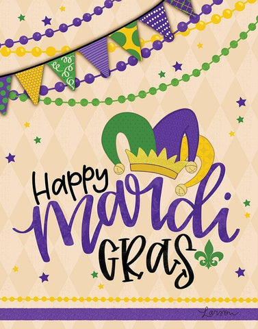 Happy Mardi Gras White Modern Wood Framed Art Print with Double Matting by Larson, Lisa