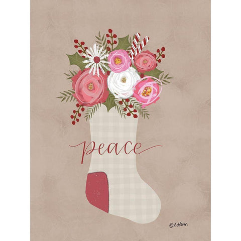 Peace Christmas Stocking White Modern Wood Framed Art Print by Larson, Lisa