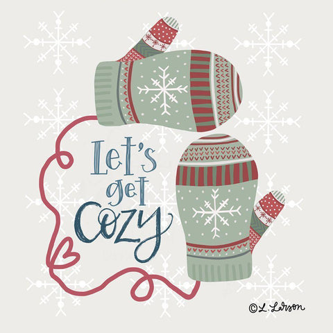 Lets Get Cozy Mittens White Modern Wood Framed Art Print by Larson, Lisa