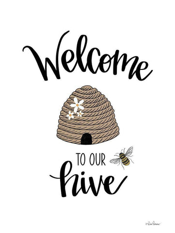 Welcome to Our Hive    Black Ornate Wood Framed Art Print with Double Matting by Larson, Lisa