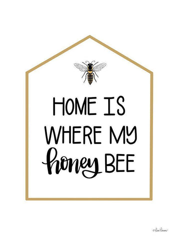 Home is Where My Honey Bee   White Modern Wood Framed Art Print with Double Matting by Larson, Lisa