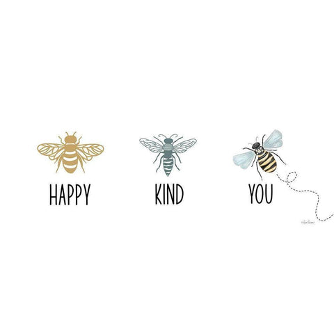 Bee Happy-Bee Kind-Bee You White Modern Wood Framed Art Print by Larson, Lisa