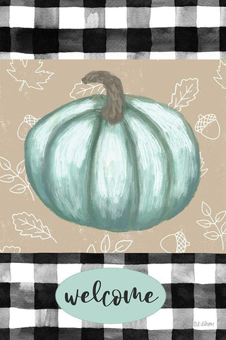 Welcome Blue Pumpkin Black Ornate Wood Framed Art Print with Double Matting by Larson, Lisa