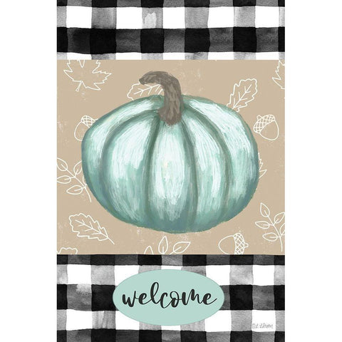 Welcome Blue Pumpkin Black Modern Wood Framed Art Print by Larson, Lisa