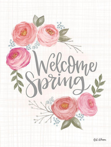 Welcome Spring White Modern Wood Framed Art Print with Double Matting by Larson, Lisa