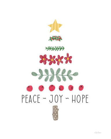 Peace, Joy, Hope Christmas Tree White Modern Wood Framed Art Print with Double Matting by Larson, Lisa