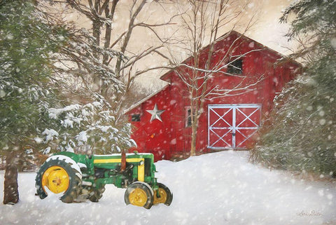 Winter at the Barn White Modern Wood Framed Art Print with Double Matting by Deiter, Lori