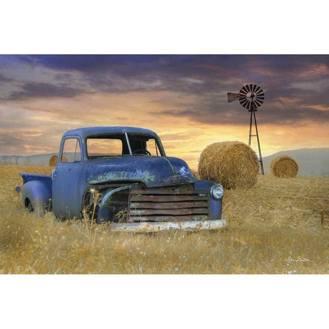 Old Chevy with Windmill Gold Ornate Wood Framed Art Print with Double Matting by Deiter, Lori