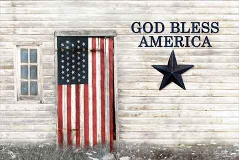 God Bless American Flag Black Ornate Wood Framed Art Print with Double Matting by Deiter, Lori