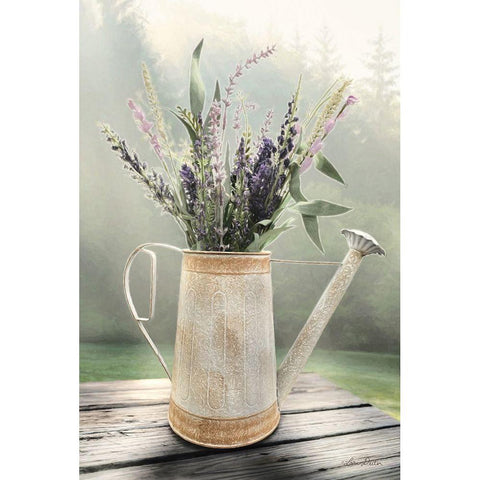 Lavender Watering Can Black Modern Wood Framed Art Print with Double Matting by Deiter, Lori