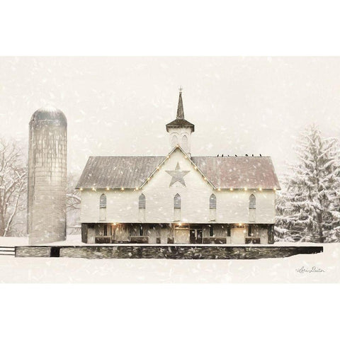 Christmas Star Barn with Lights White Modern Wood Framed Art Print by Deiter, Lori